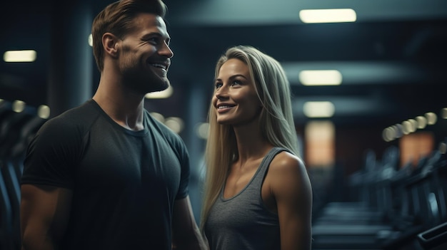 Pareja joven en gimnasio deportivo