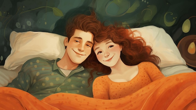 pareja joven en una manta en la cama pareja romántica en la cama