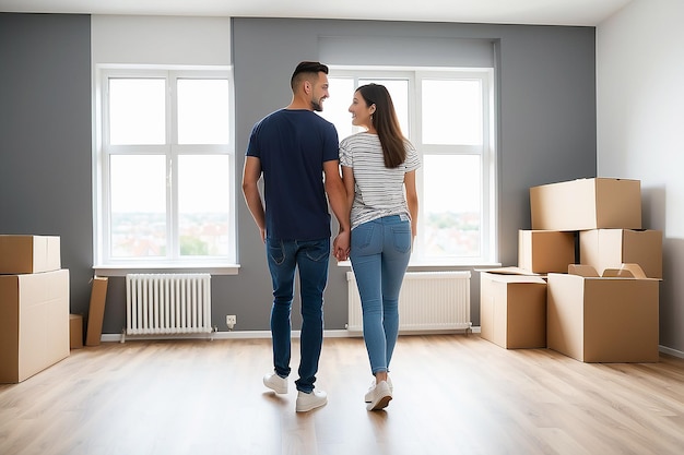 Foto una pareja joven se muda a una nueva casa