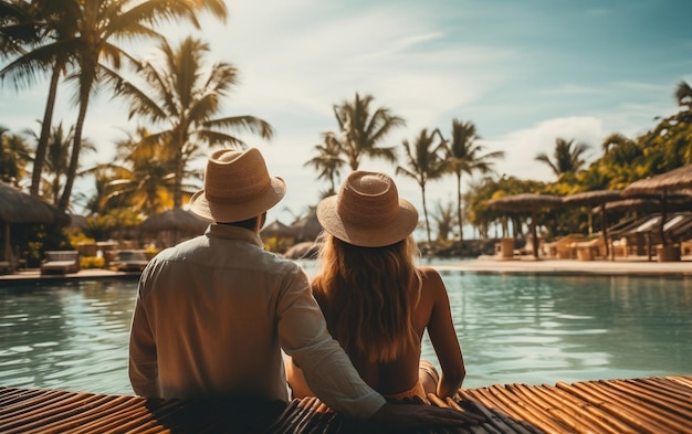 Pareja joven en una piscina AI