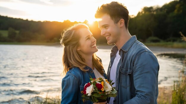 Una pareja joven sonriendo juntos.