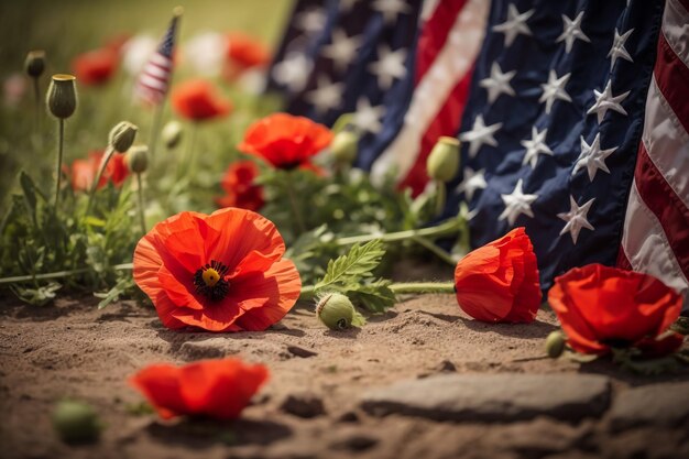 Una pareja joven sosteniendo la bandera de los Estados Unidos en un hermoso campo de verano en un día claro y soleado Cele