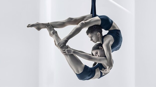 Foto una pareja de jóvenes acróbatas atletas de circo aislados en blanco