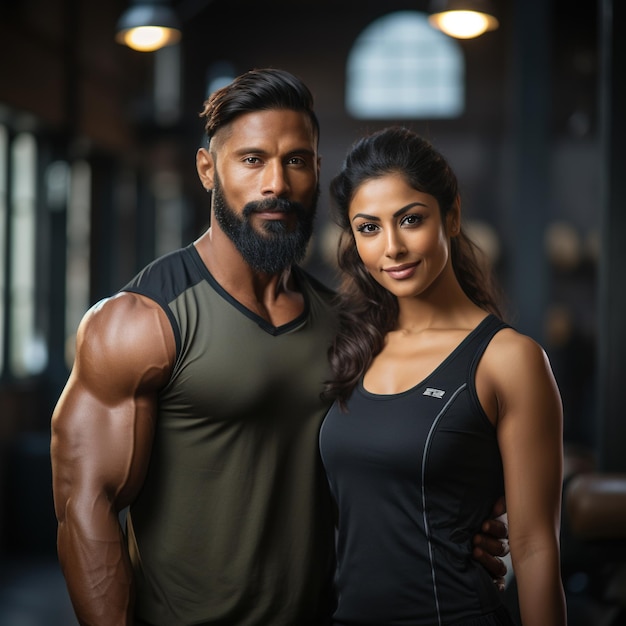 Una pareja de jóvenes en forma deportiva en el gimnasio aislados en un fondo blanco concepto de fitness estilo de vida saludable