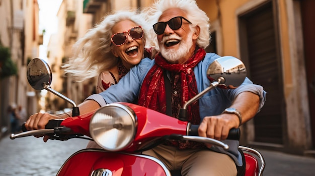 pareja de jubilados en scooter en italia