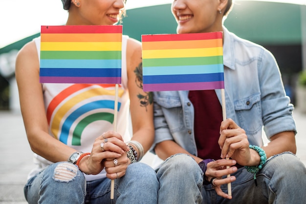 Foto pareja de lesbianas asiáticas lgbt