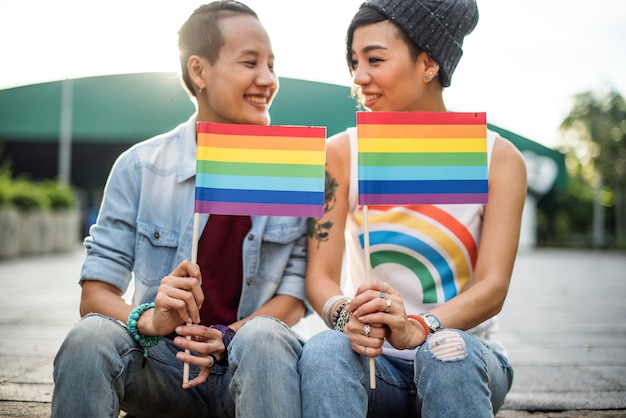 Foto pareja de lesbianas asiáticas lgbt