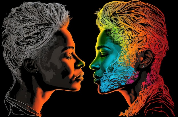 Pareja de lesbianas con colores del arco iris