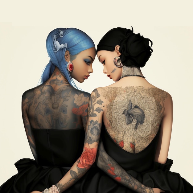 Una pareja de lesbianas dos chicas con tatuajes