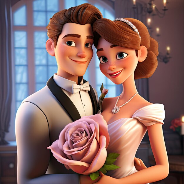 Una pareja linda con una hermosa flor el día de San Valentín