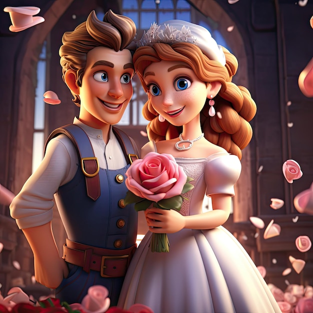 Foto una pareja linda con una hermosa flor el día de san valentín