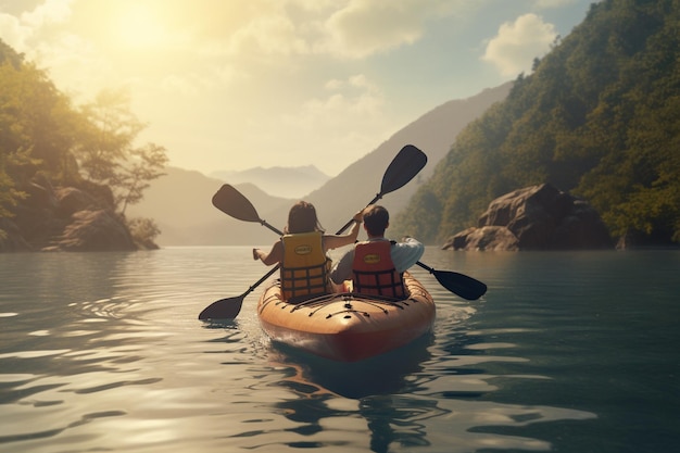 Foto una pareja lúdica disfrutando de un día de actividades al aire libre