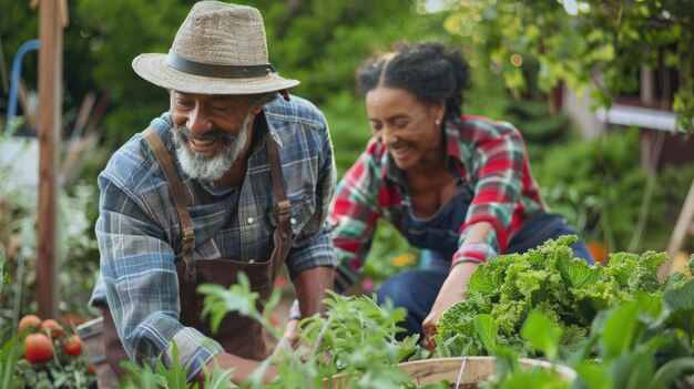 Pareja madura jardinería plantando hierbas juntos Estilo de vida y afición fotografía