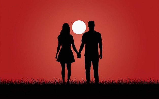 una pareja de manos y una puesta de sol en el fondo