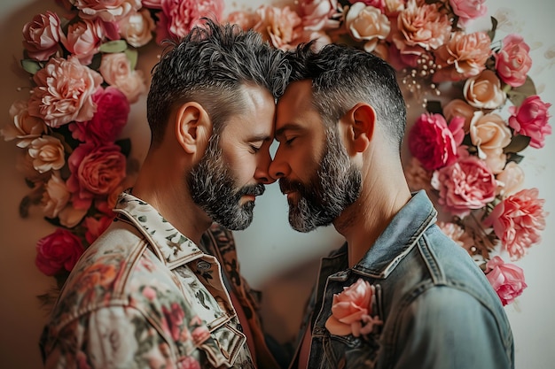 Foto pareja masculina em ato romântico
