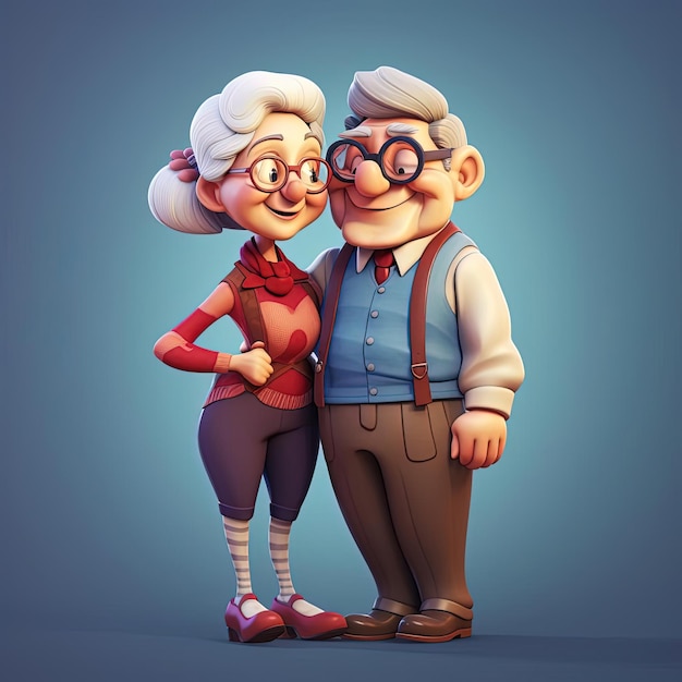 una pareja mayor se abraza al estilo de los personajes de dibujos animados