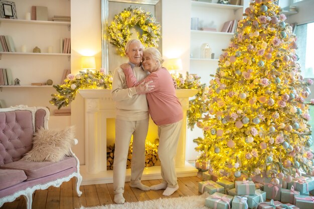 Pareja mayor, en casa, en, navidad