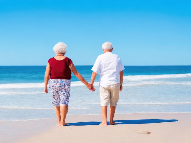 Una pareja mayor en la playa ai generativo