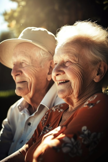 Pareja mayor relajándose juntos al aire libre bajo el sol creado con ai generativo