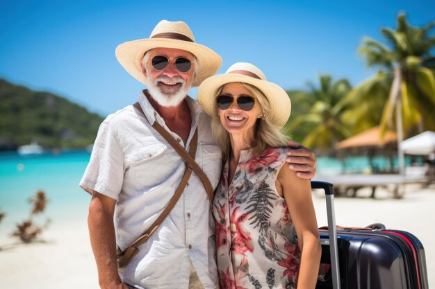 Pareja mayor viajando en el espacio de copia de la naturaleza IA generativa