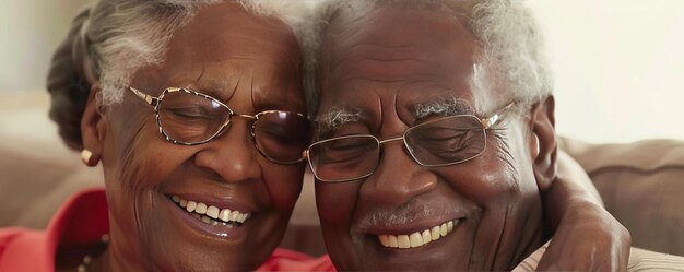 Foto una pareja de mayores que se ven felices juntos en el sofá.