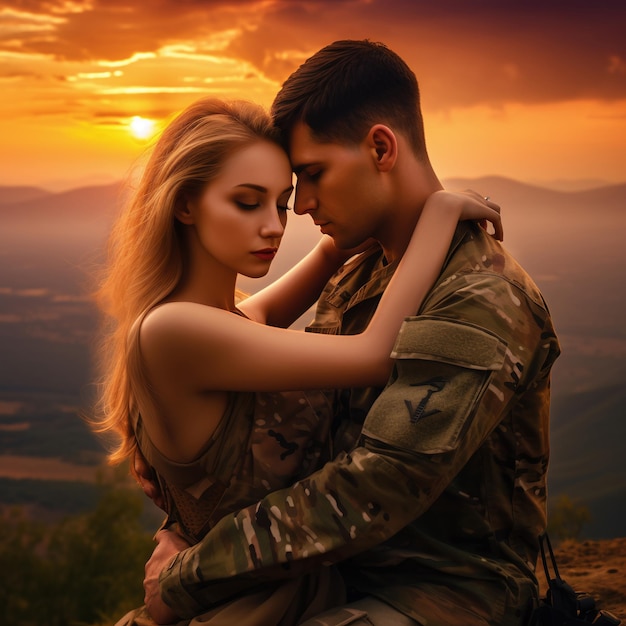 Pareja militar romántica