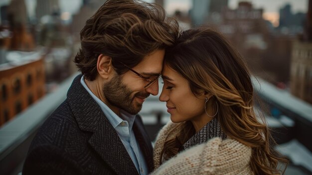 Una pareja mirándose a los ojos en un techo