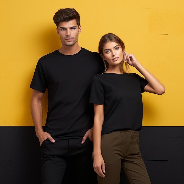 Pareja en Mockups de Camiseta Negra