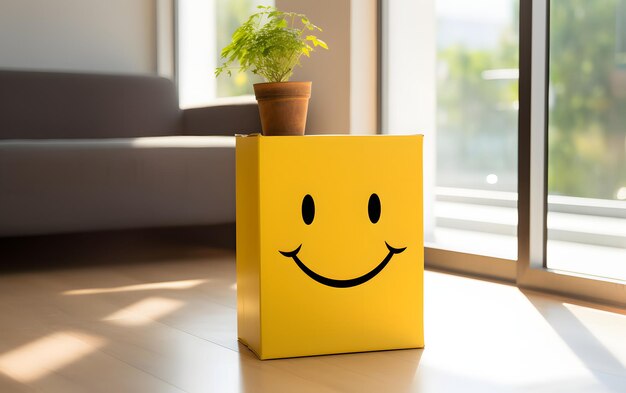 Una pareja moderna sonriente desempaquetando cajas en su nuevo hogar.