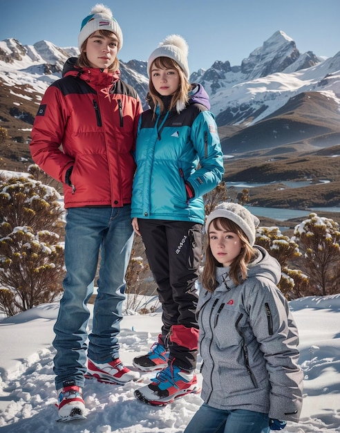 Pareja en la montaña con un traje de esquí o snowboard Toda la cubierta y con un mou nevado