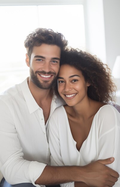 Una pareja multirracial en el hogar