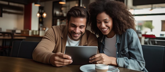 Pareja multirracial usando tableta para banca en línea