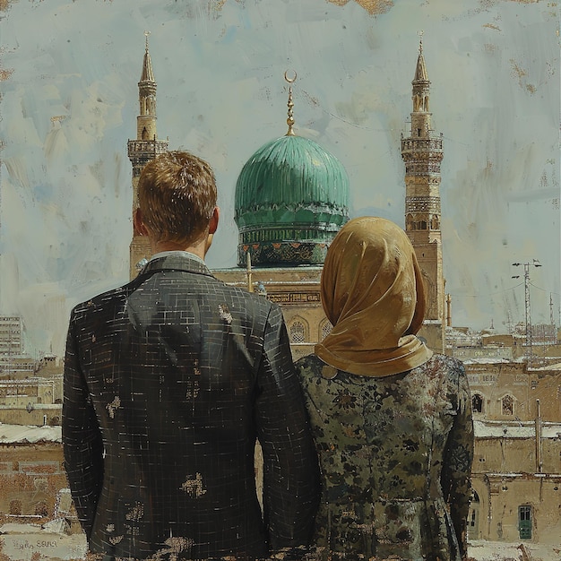 Una pareja musulmana romántica, un marido y una mujer, una foto de una hermosa pareja islámica.