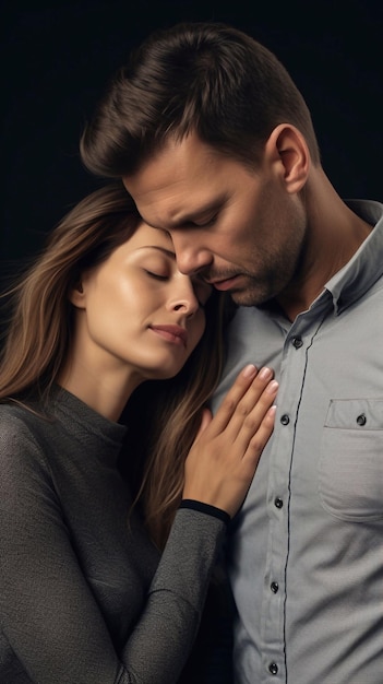 Foto una pareja con los ojos cerrados una mujer toca el cuello de un hombre eliminado de tus besos