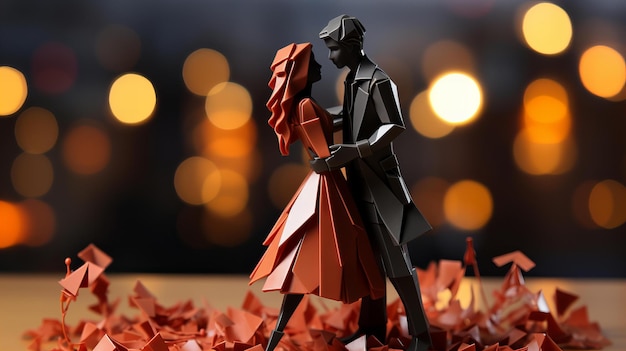 Pareja de origami en la ciudad