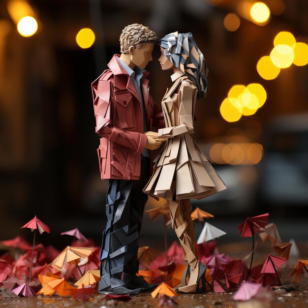 Pareja de origami en la ciudad