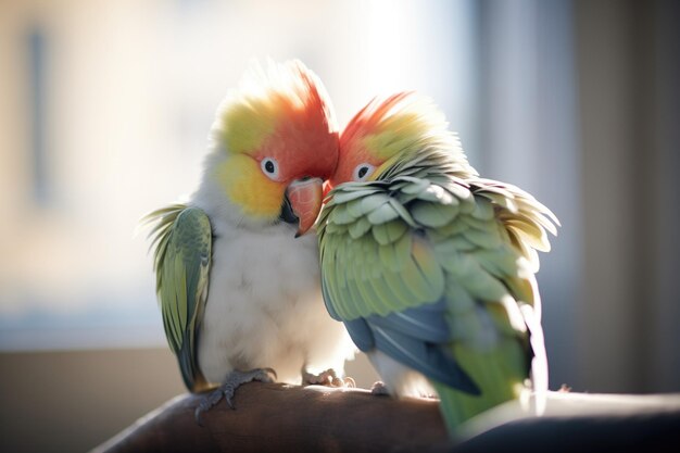 Foto una pareja de pájaros enamorados en la suave luz de la mañana