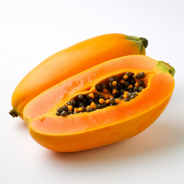 Una pareja de papayas frescas y sabrosas aisladas sobre un fondo blanco