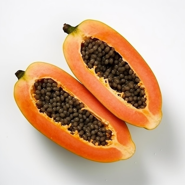 Una pareja de papayas frescas y sabrosas aisladas sobre un fondo blanco