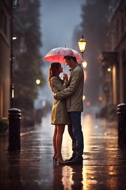 Pareja con paraguas bajo la lluvia