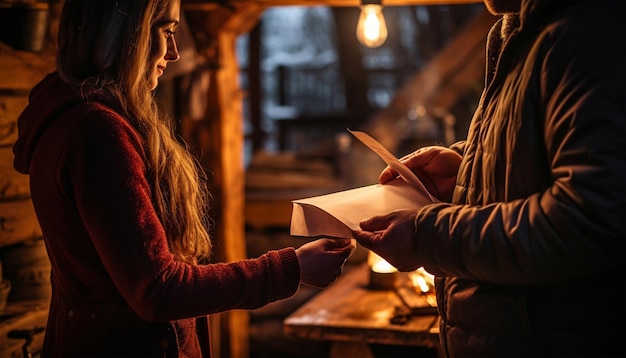 Foto una pareja con un pedazo de papel