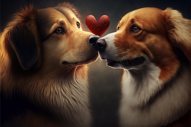 Pareja de perros aman el día de san valentín