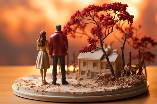 pareja de personas en miniatura de pie en el calendario