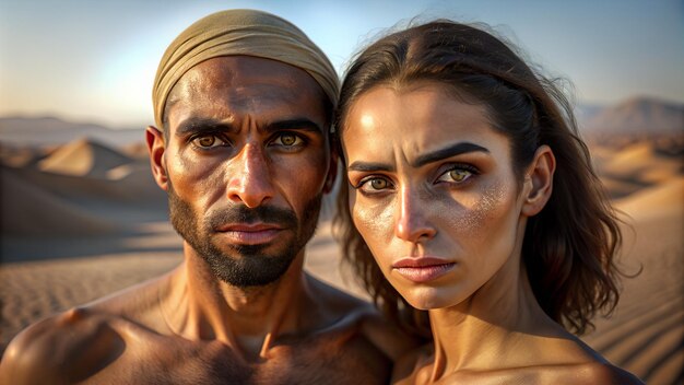 Una pareja de pie en la arena en el desierto