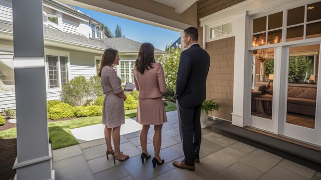 Una pareja de pie frente a la casa