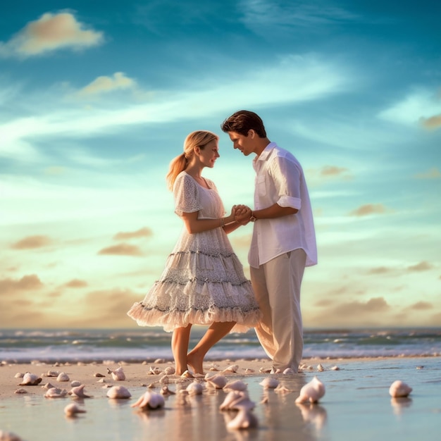 pareja en la playa al atardecer