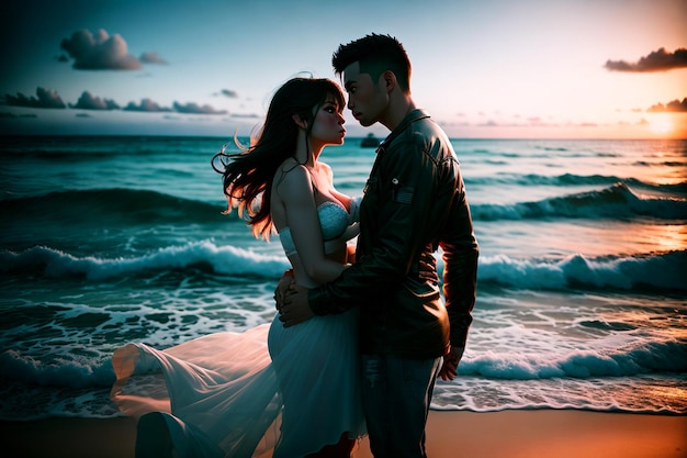 Una pareja en la playa.