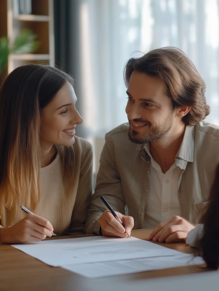 Una pareja que trabaja juntos en un plan de negocios