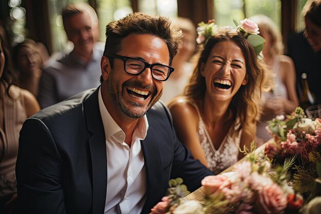 Pareja radiante intercambia votos en ceremonia de boda generative IA