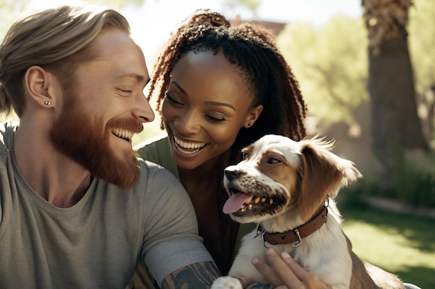 Pareja de raza mixta y su perro